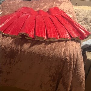Maeve Red Faux-Leather Pleated Skater Skirt